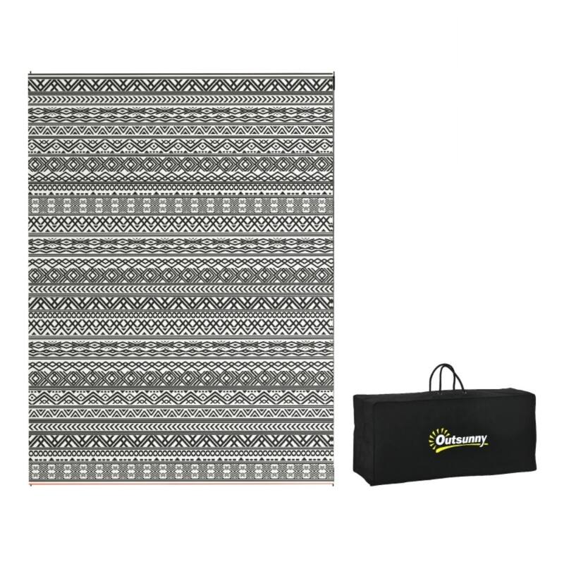 Reversible Outdoor Rug Boho Pattern, UV-Protected Foldable Polypropylene Mat with Carry Bag