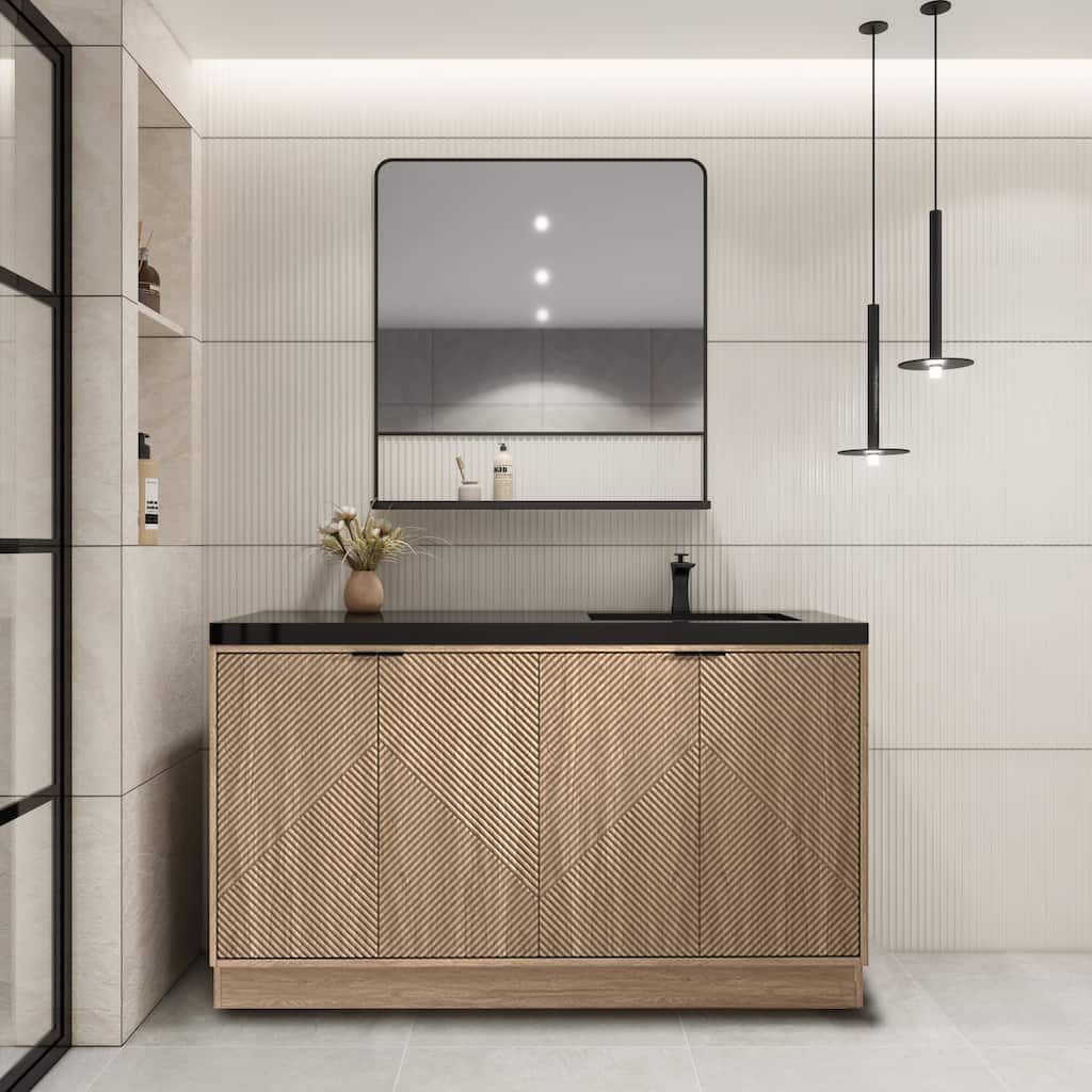 Milano 60" Freestanding Bathroom Vanity with Right Black Acrylic Sink