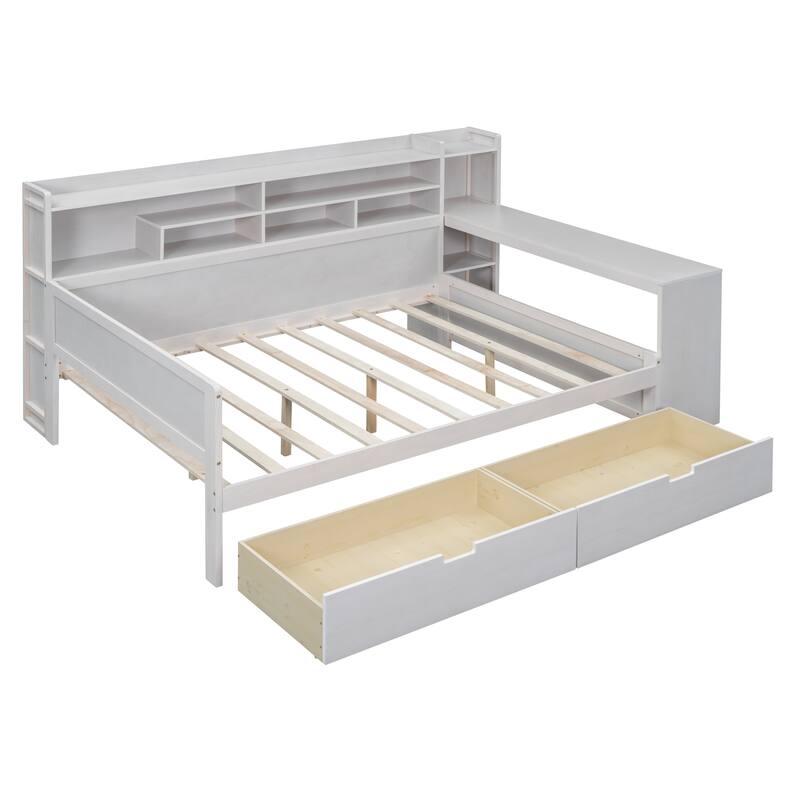 Wooden Full Size Daybed with Storage Shelves