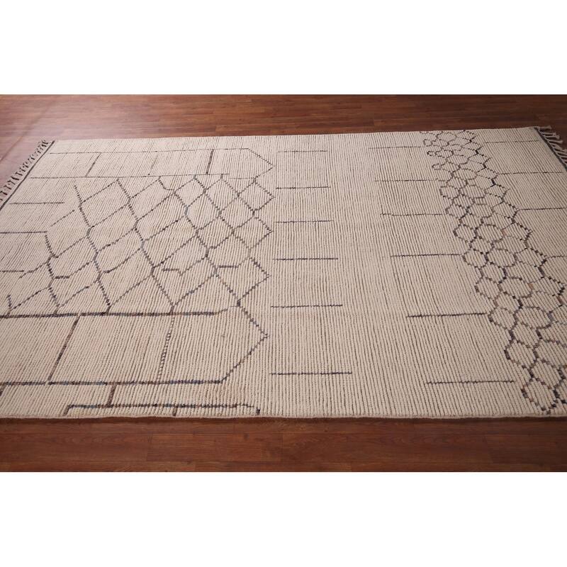 Ivory Trellis Moroccan Oriental Area Rug Handmade Wool Carpet - 5'11"x 9'7"