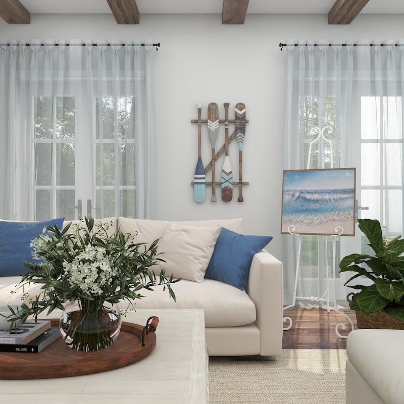 Brown Wood Novelty Canoe Oar Paddle Home Wall Decor with Arrow and Stripe Patterns