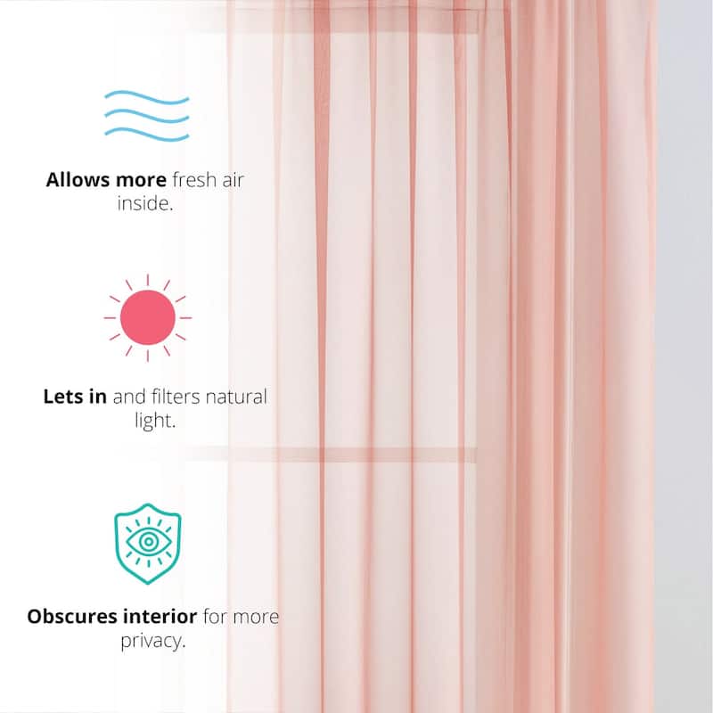 HLC.me Geneva Sheer Voile Window Treatment Rod Pocket Curtain Panels Bedroom and Living Room (Set of 4)
