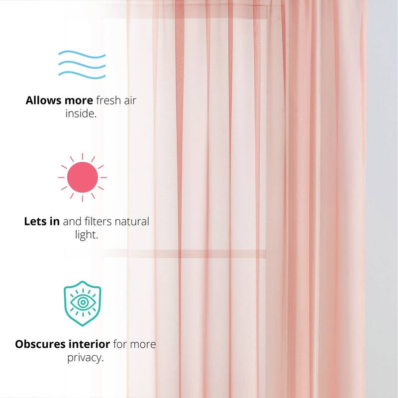 HLC.me Sheer Voile Window Treatment Rod Pocket Curtain Panels for Bedroom, Living Room, Kitchen - Set of 2 panels