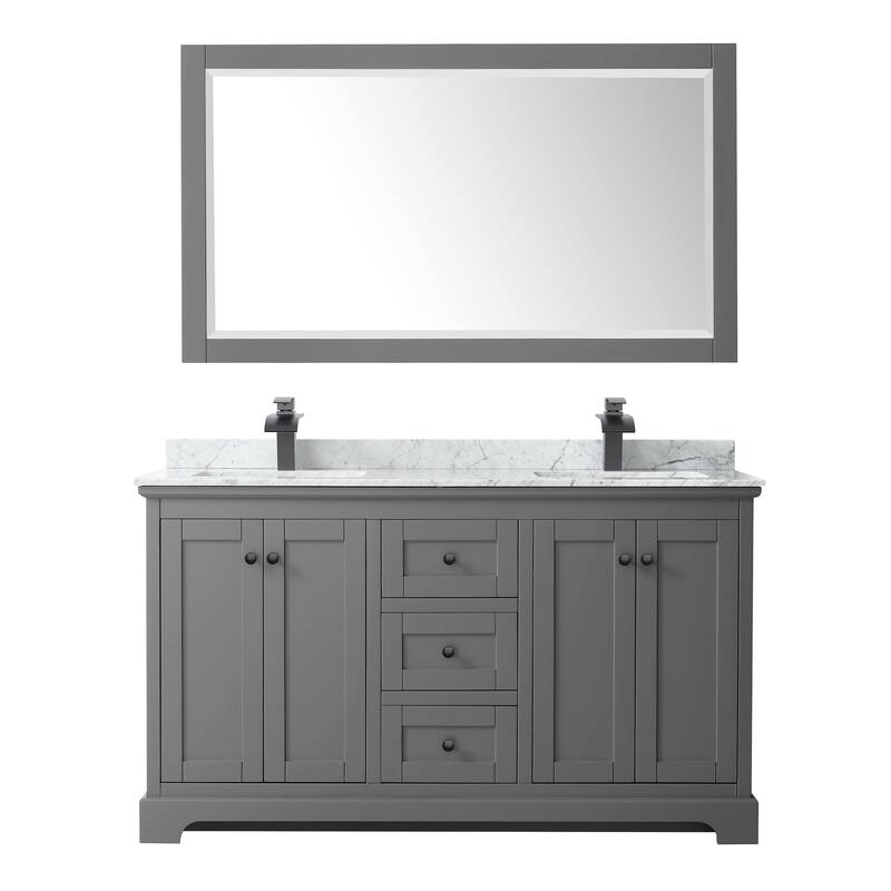Avery 60-inch Double Vanity, Marble Top, Square Sinks, 58-inch Mirror
