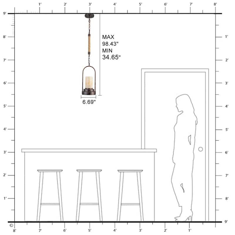 Retro Industrial Iron Pendant with Alabaster Candle Shade