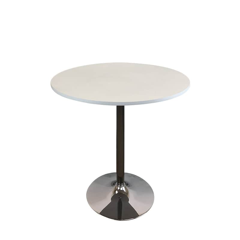 HomeRoots 36" White and Silver Wood and Metal Pedestal Base Round Top Dining Table - 35.50 in. x 30.00 in. x 35.50 in.