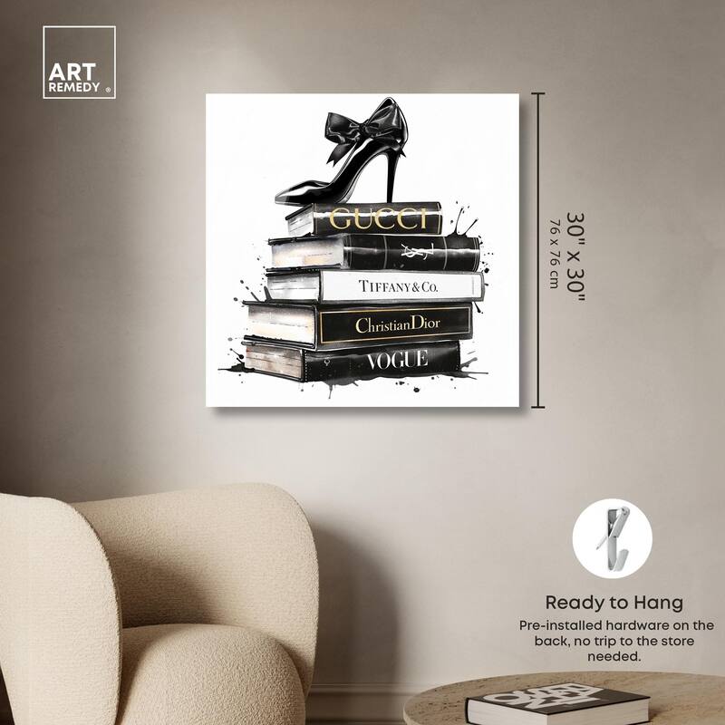 Inky Book Stack Acrylic by Art Remedy, Ready to Hang
