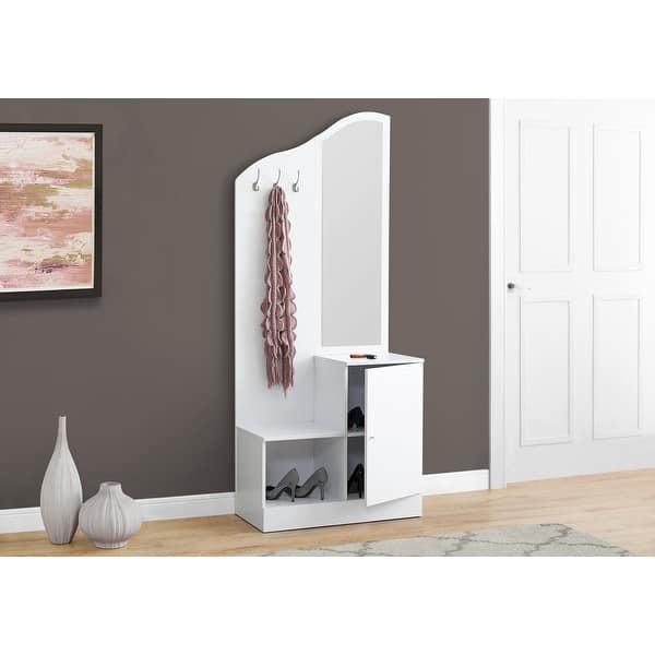 Shop 74 5 White Contemporary Rectangular Storage Unit With Mirror Hall Tree On Sale Overstock 29905774