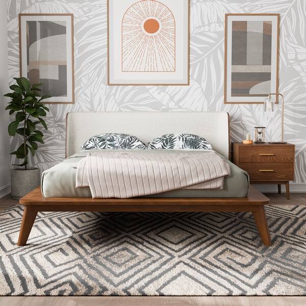 slide 2 of 17, Furniture of America Beau Midcentury 2-Piece Kids Boucle Wingback Low Profile Bed and Nightstand Set Full