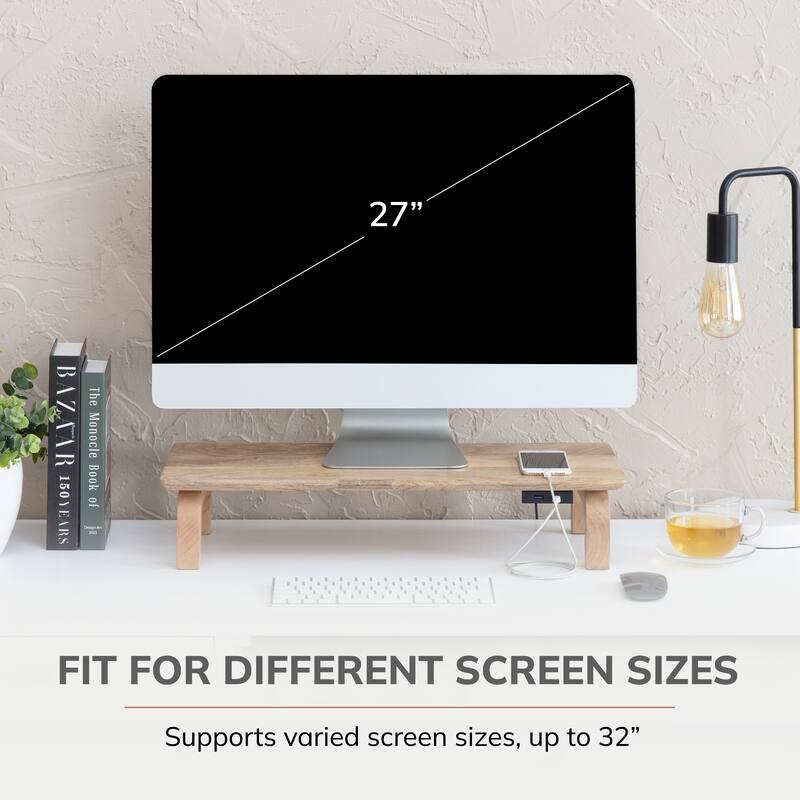 Jani Wood Monitor Stand Riser Desk - Ergonomic Design Stand, Desktop Organizer Table for Home, Office Workspace, Gaming Desk