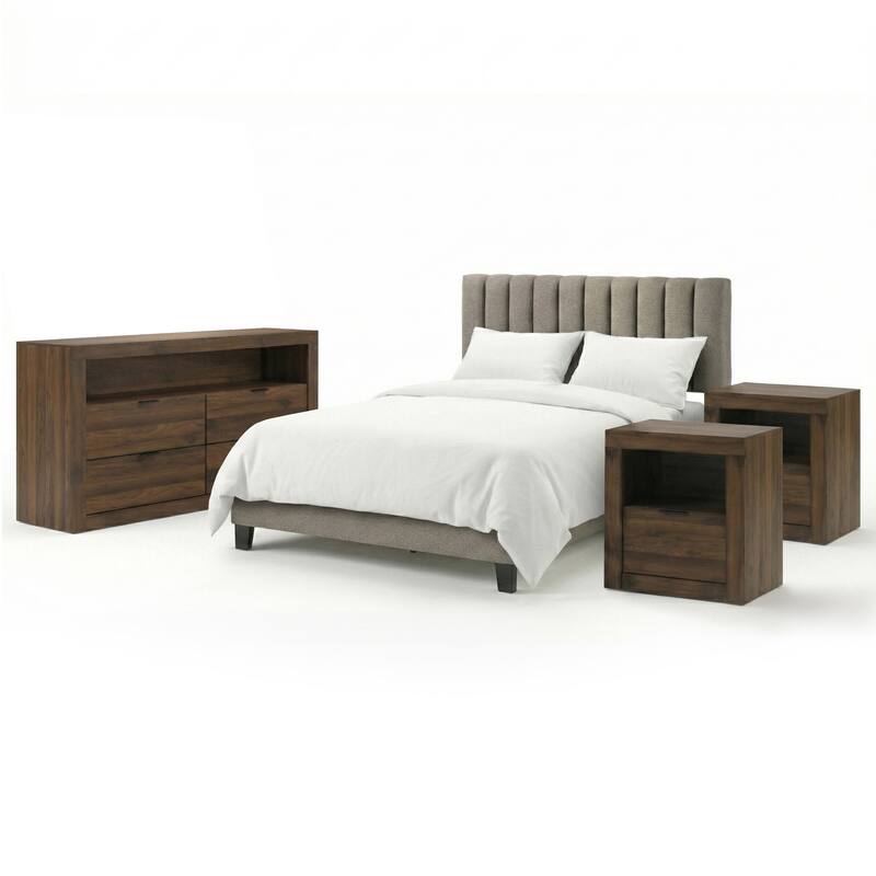Furniture of America Merro Modern 4-Piece Solid Wood Bedroom Set with Dresser and 2 Nightstands