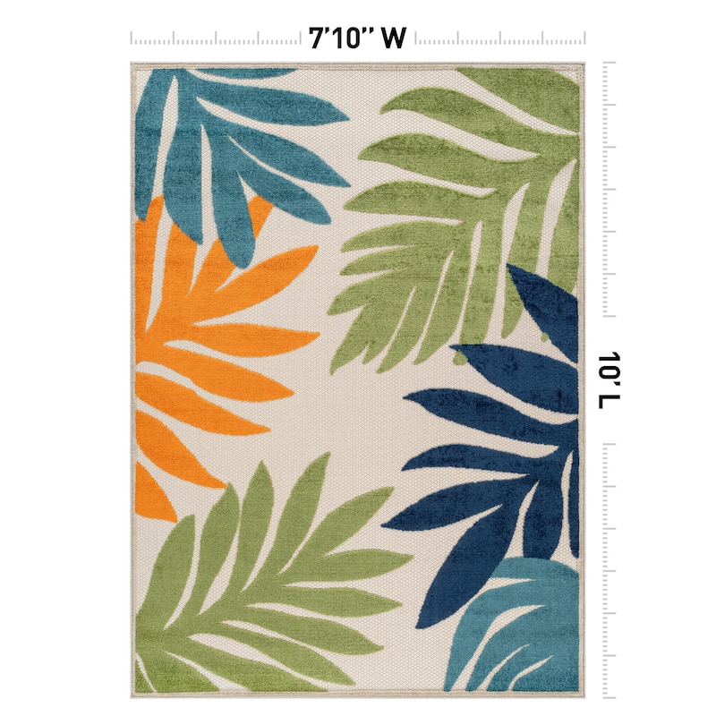 World Rug Gallery Indoor/Outdoor High-Low Textured Area Rug, Palm Easy-Clean Patio Rug