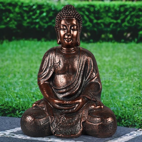 16-Inch Tall Indoor/Outdoor Meditating Statuary Decor Buddha Statue