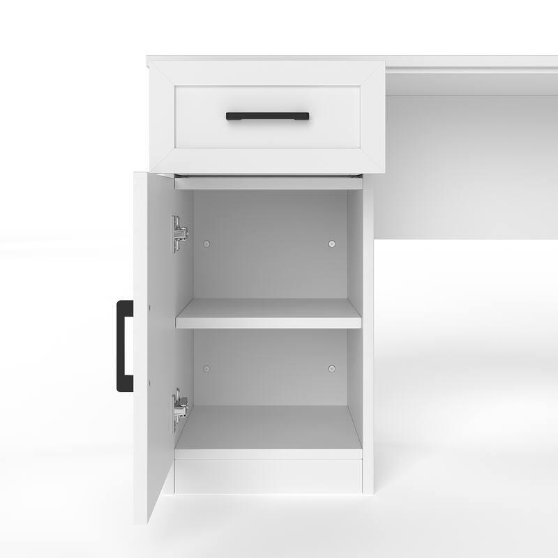 Sun City Computer Desk with a Drawer and Open Storage, White