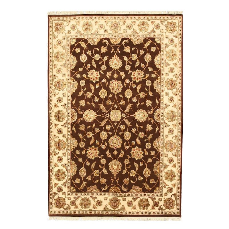 Hand-Knotted Wool & Silk Traditional Brown Area Rug, 5'11 x 8'11 - Refined Design for Upscale Interiors - L