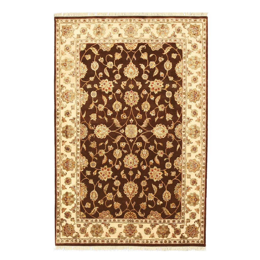 Hand-Knotted Wool & Silk Traditional Brown Area Rug, 5'11 x 8'11 - Refined Design for Upscale Interiors - L