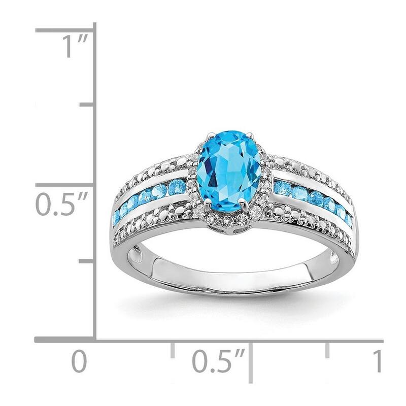 Curata 925 Sterling Silver Polished Open back Blue and White Topaz Ring