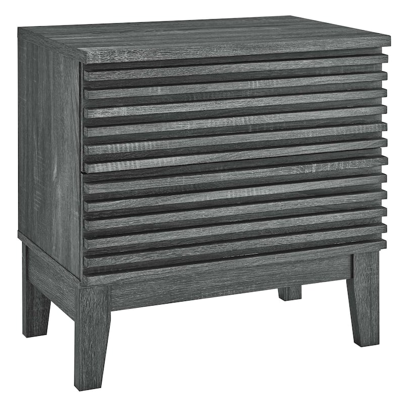 Render Two-Drawer Mid-Century Modern Nightstand - Charcoal Grey