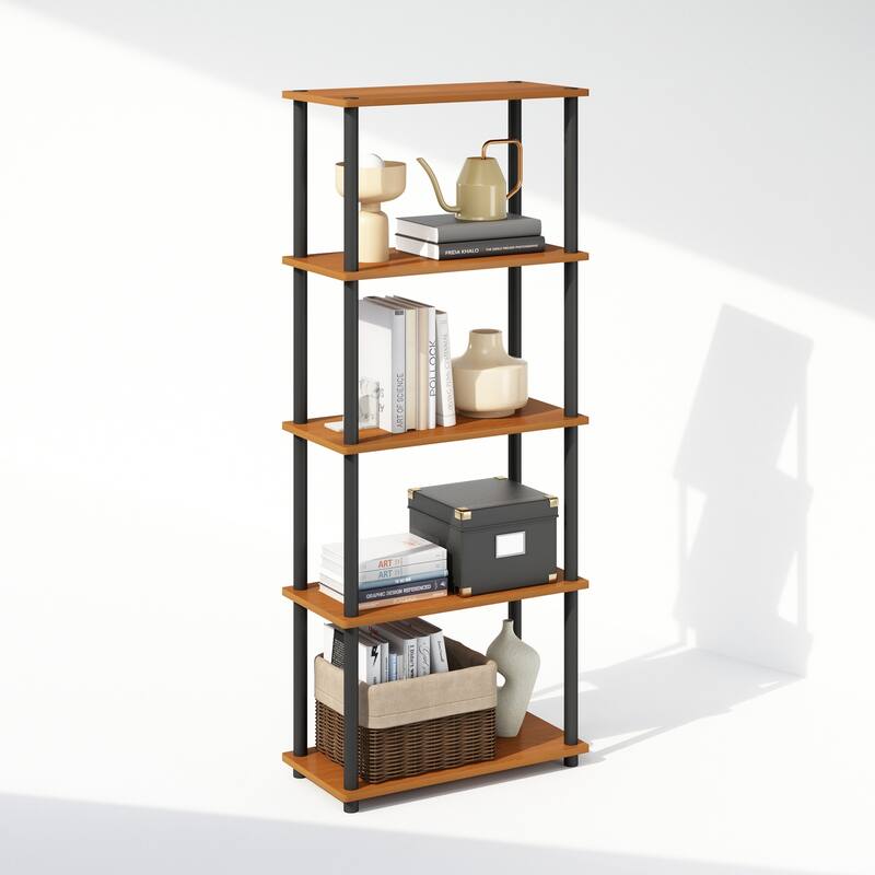 57.4 in. Tall Light Cherry/Black Wood 4-Shelf Bookcase