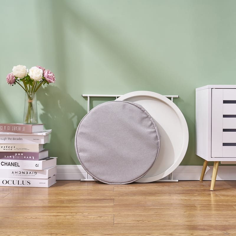 VECELO Small Round Side Table with Removable Tray & Fabric Storage Bin Easy 5-Min Assembly for Living Room Bedroom