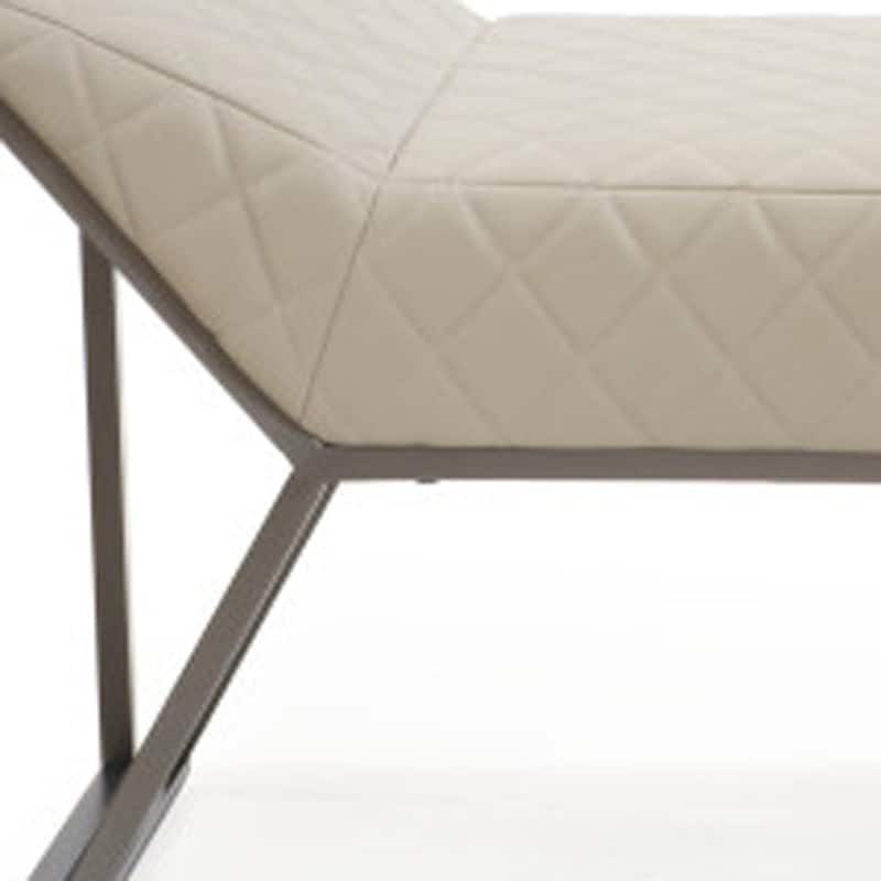 HomeRoots 63" Cream and Gray Quilted Faux Leather and Steel Upholstered Bench - 63.00 in. x 21.00 in. x 20.00 in.