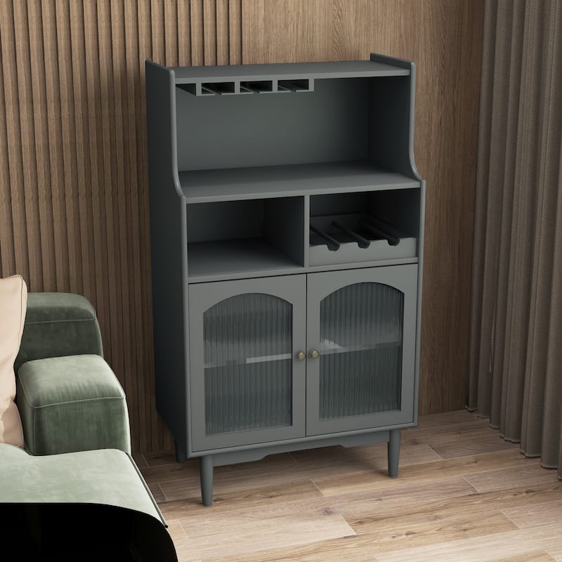 Living Room Wine Cabinet With Removable Rack And Wine Glass Rack,One Cabinet With Glass Doors