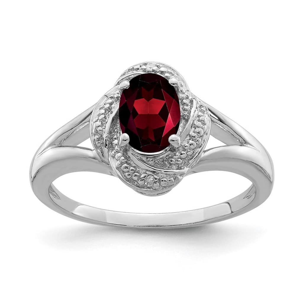 Curata 925 Sterling Silver Oval Diamond and Garnet Ring