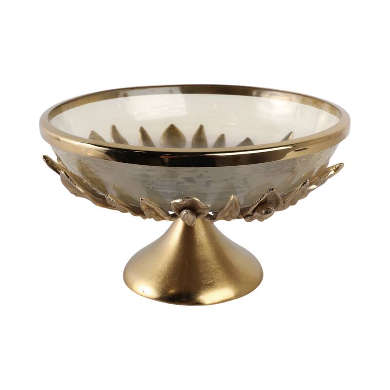 Glass Metal Bowl with Pedestal Base Modern Decorative - 8" Gold - 13" x 13" x 8"