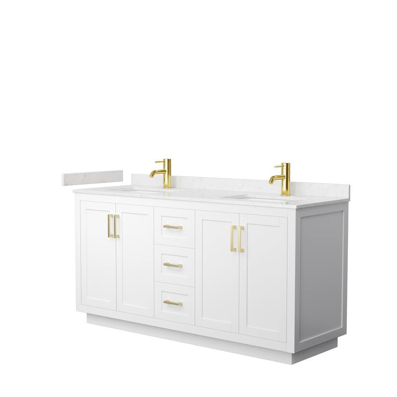 Miranda Double Vanity Set, Cultured Marble Top, No Mirror - 66-Inch Double - White, Gold Trim, Carrara Cultured Marble Top
