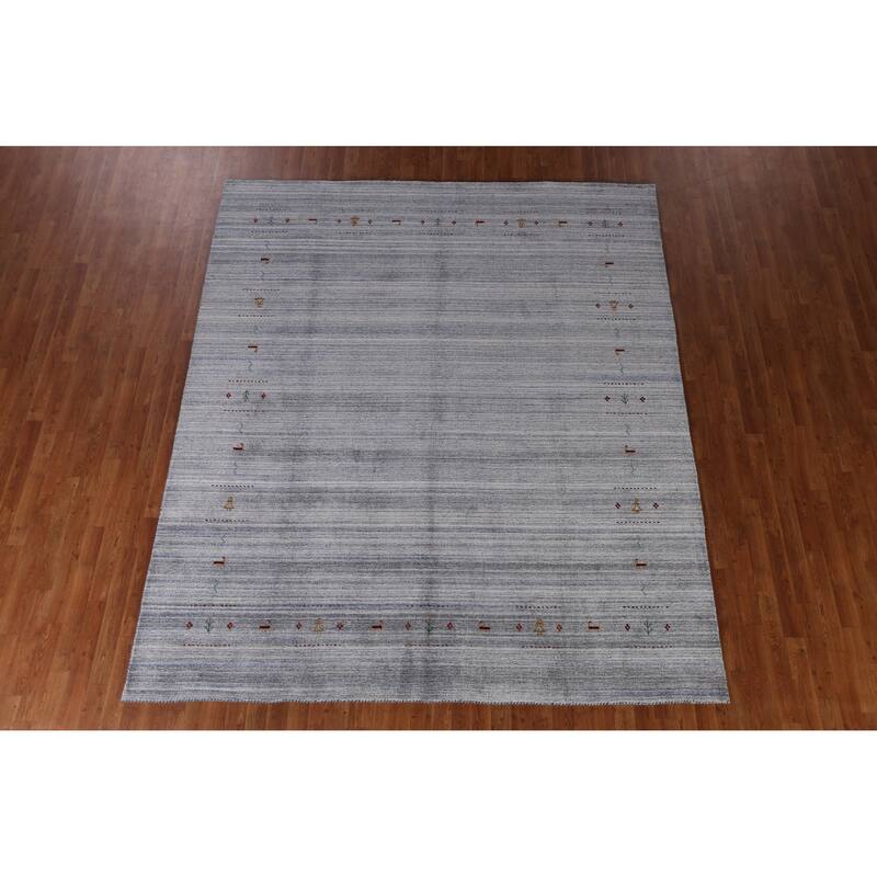 Hand Knotted Oriental 100% Wool Carpet Tribal Animal Pictorial Navy Blue & Blues Gabbeh Area Rug - 9' 8'' X 8' 2''
