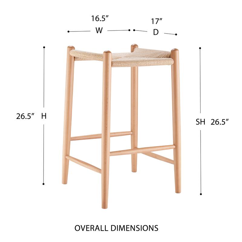 Evelina Counter Stool without Backrest with Natural Frame and Rush Seat - Set of 1