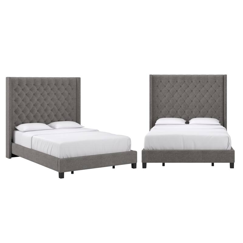 Detmold Wingback Button Tufted Tall Headboard Bed - Grey - Queen