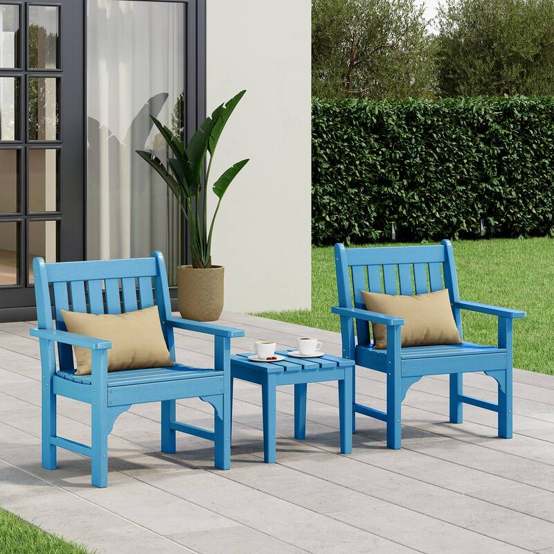 Laguna Outdoor Patio 3-Piece Garden Arm Chair Conversation Set With Side Table