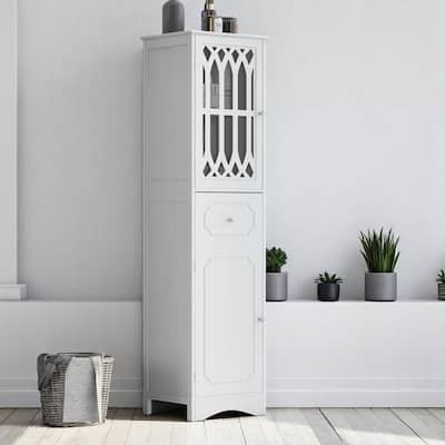 Freestanding Bathroom Storage Cabinet with 2 Doors and Drawer, Adjustable Shelf, Acrylic Panel, MDF Frame