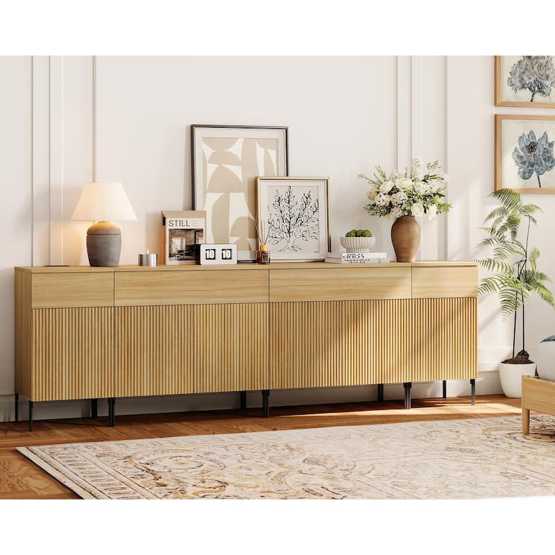94.5" Modern Wood Drawer Dresser With Reeded Design, Minimalist Dresser Organizer Storage Cabinet