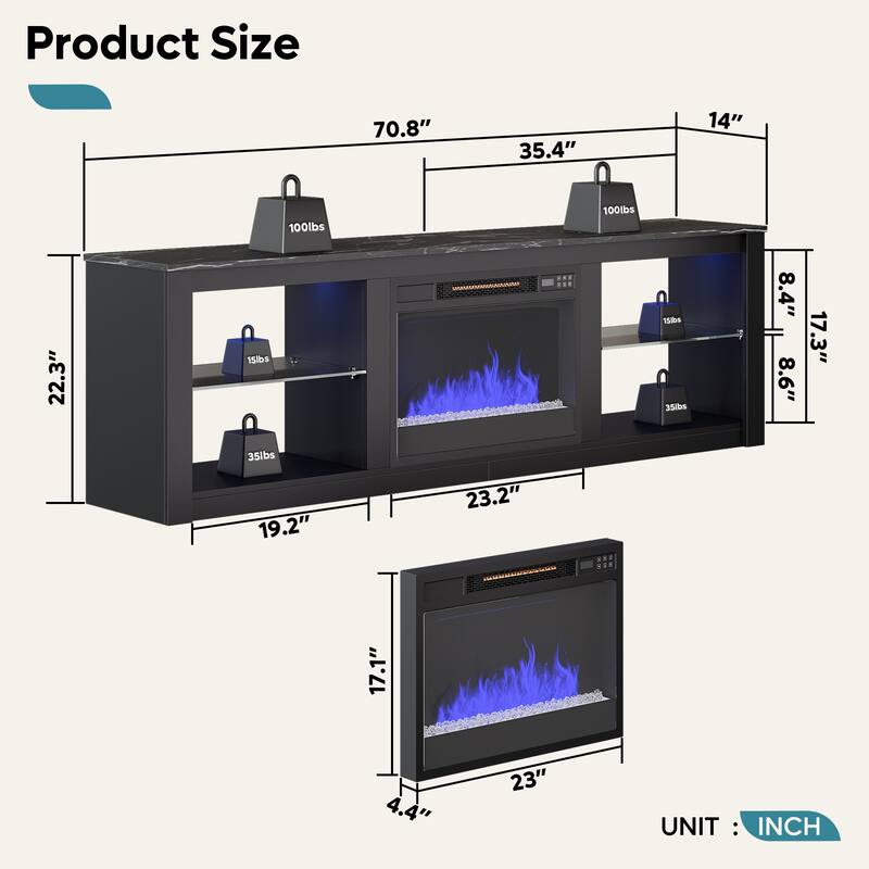 TV Stand for TVs up to 75" with Fireplace, LED Entertainment Center
