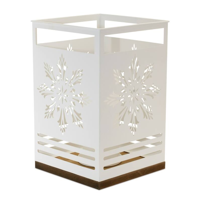 Cut Out Snowflake Pillar Christmas Candle Holders - 12" - Set of 2