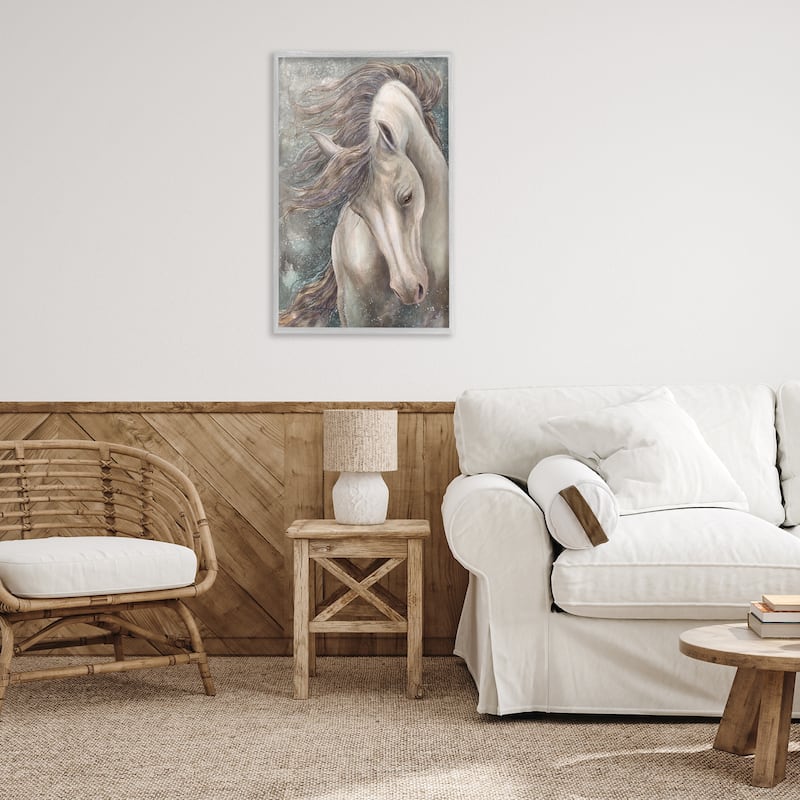 Stupell Rearing Horse with Waving Mane Framed Giclee Art Design By Jody Bergsma