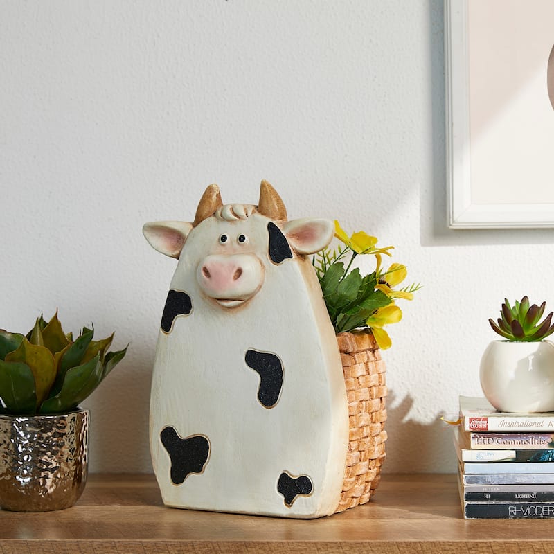 Glitzhome 13"H MGO Cute Sheep Cow Shape Statue Planter Pot Gift - 13"H Cow