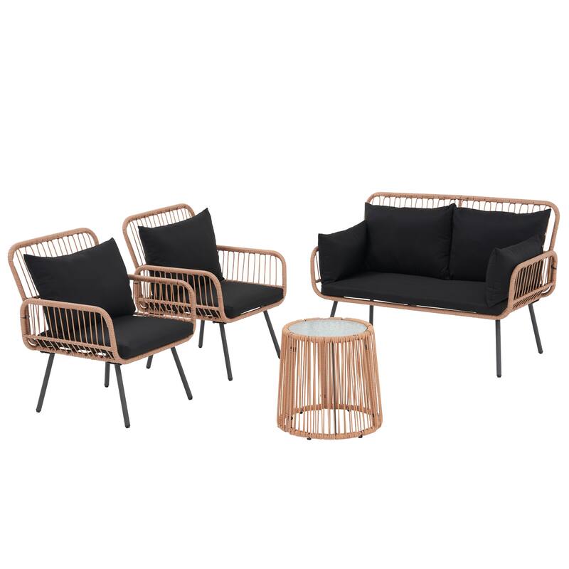 Outdoor 4 Piece Metal Patio Conversation Furniture Set Sofa