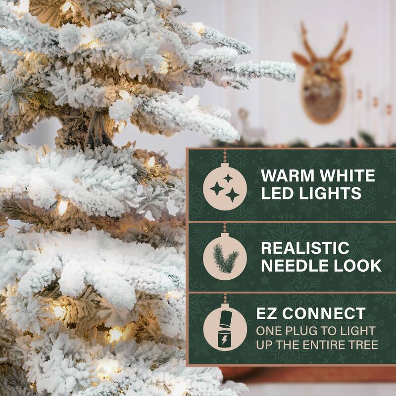 Fraser Hill Farm 10-Ft. Flocked Pine Valley Artificial Christmas Tree with Smart String Lighting