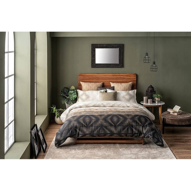 Delara GOTS Certified 100% Organic Cotton Aztec Reversible Print Duvet Cover and Sham Set of 2, Beige/Brown