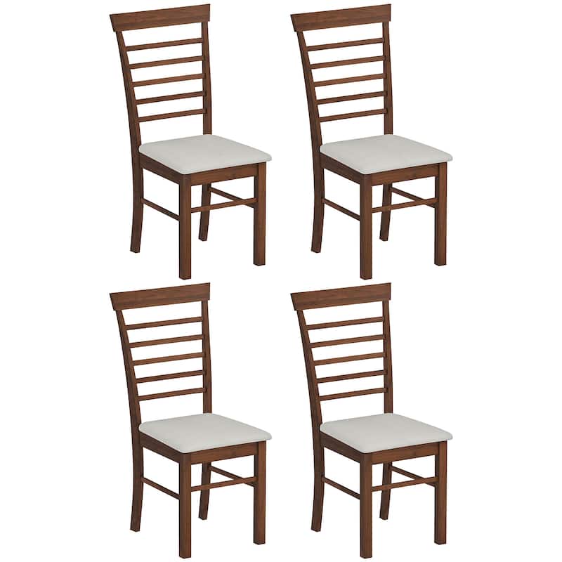 HOMCOM Wooden Dining Chairs Set of 4, Farmhouse Upholstered Kitchen Chairs with Rubber Wood Frame for Living Room, Dining Room - Dark Brown