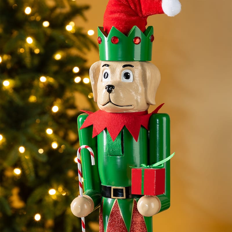 Glitzhome 24"H Wooden Christmas Gingerbread Man or Elf Dog Nutcracker
