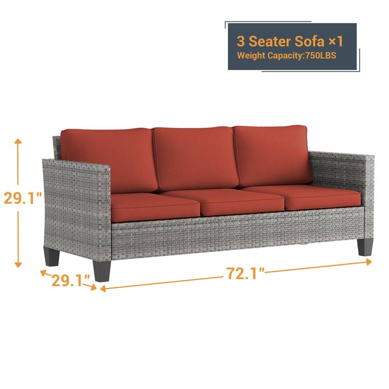 Livoosun Patio Outdoor Couch,3-Seater Furniture with Removable Cushion