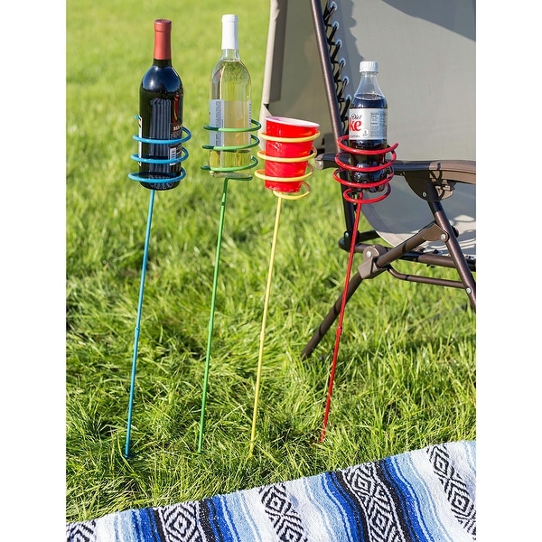 Sunnydaze Heavy-Duty Multicolored Outdoor Drink Holder Stakes - Set of 4