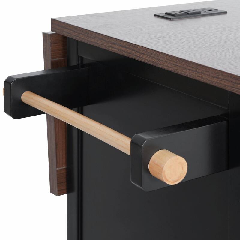 54.9" Kitchen Island with Drop Leaf, Power Outlet, Kitchen Storage Cart