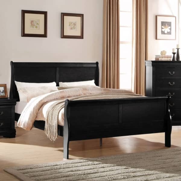 slide 2 of 4, Elegant Modern Style Queen Size Sleigh Bed, Black