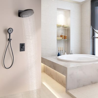 6-Way Wall Mounted 12.6'' Round Showerhead with High-pressure Handheld Showerhead in Black/Gold