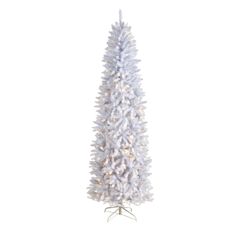 8ft. Slim White Artificial Christmas Tree with 400 Warm White LED Lights & 1348 Branches - Modern Holiday X-Mas Glow